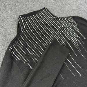Anewsta Mock Neck Sweater Size 6 Black Rhinestone Embellished Strechy Women's